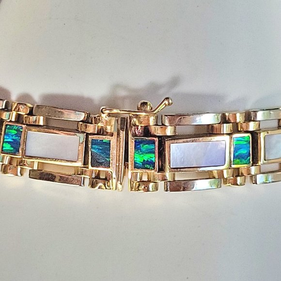 14K Gold Bracelet Ammolite and Mother of Pearl - Picture 9 of 9